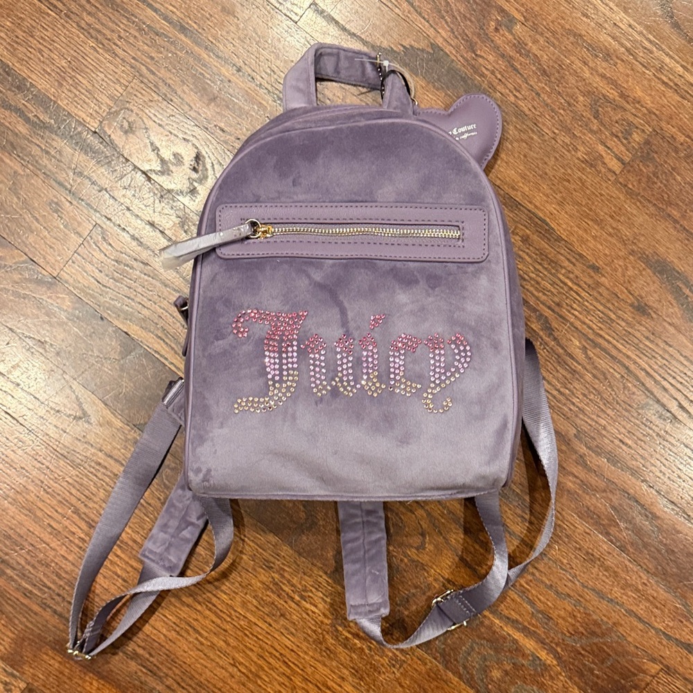 Juicy Couture Purple Velvet Mini Backpack with Rhinestone Logo